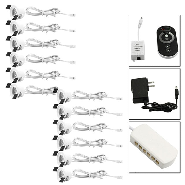 LEDIARY LED Mini Downlights Remote Control Dimmable White Spot Lamp 1.5W 110V-220V 27mm Cut Hole Size Indoor Cabinet Lighting