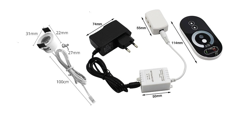 LEDIARY LED Mini Downlights Remote Control Dimmable White Spot Lamp 1.5W 110V-220V 27mm Cut Hole Size Indoor Cabinet Lighting