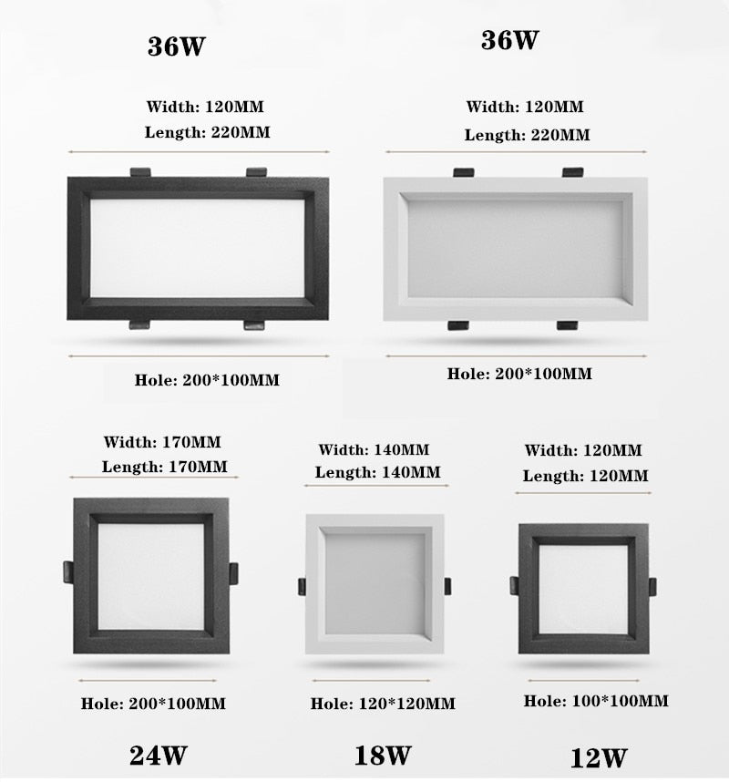 Ultra-Thin Square Recessed LED panel lights LED Ceiling Lights AC85-265V LED Downlights Warm/Cool White Indoor Lighting