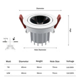  New High CRI≥90 Anti-Glare LED COB Recessed Downlight 7W 12W Angle Adjustable Ceiling Spot Lights Kitchen Living Room