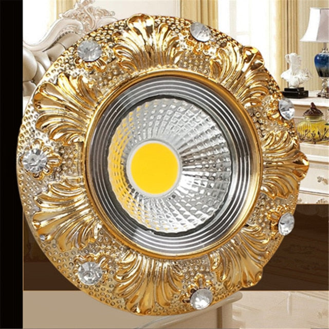 American Luxury Resin Gold Carved Pattern Led Downlight 3W 5W 110V 220V Indoor Ceilings Embedded Spotlight Hallway Kitchen Lamp
