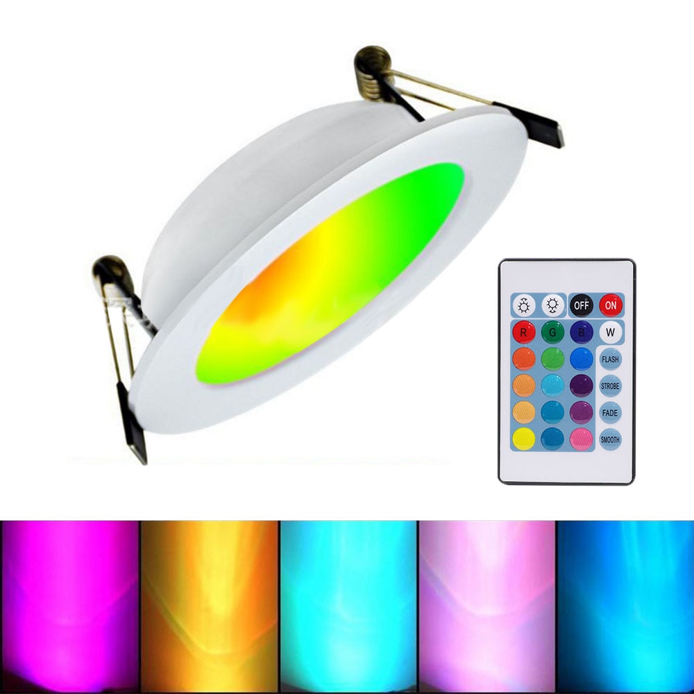 Round LED Panel Light Recessed Kitchen Bathroom Ceiling Lamp AC85-265V 3W 5W 10W LED Downlight With RGB 24Key remote control