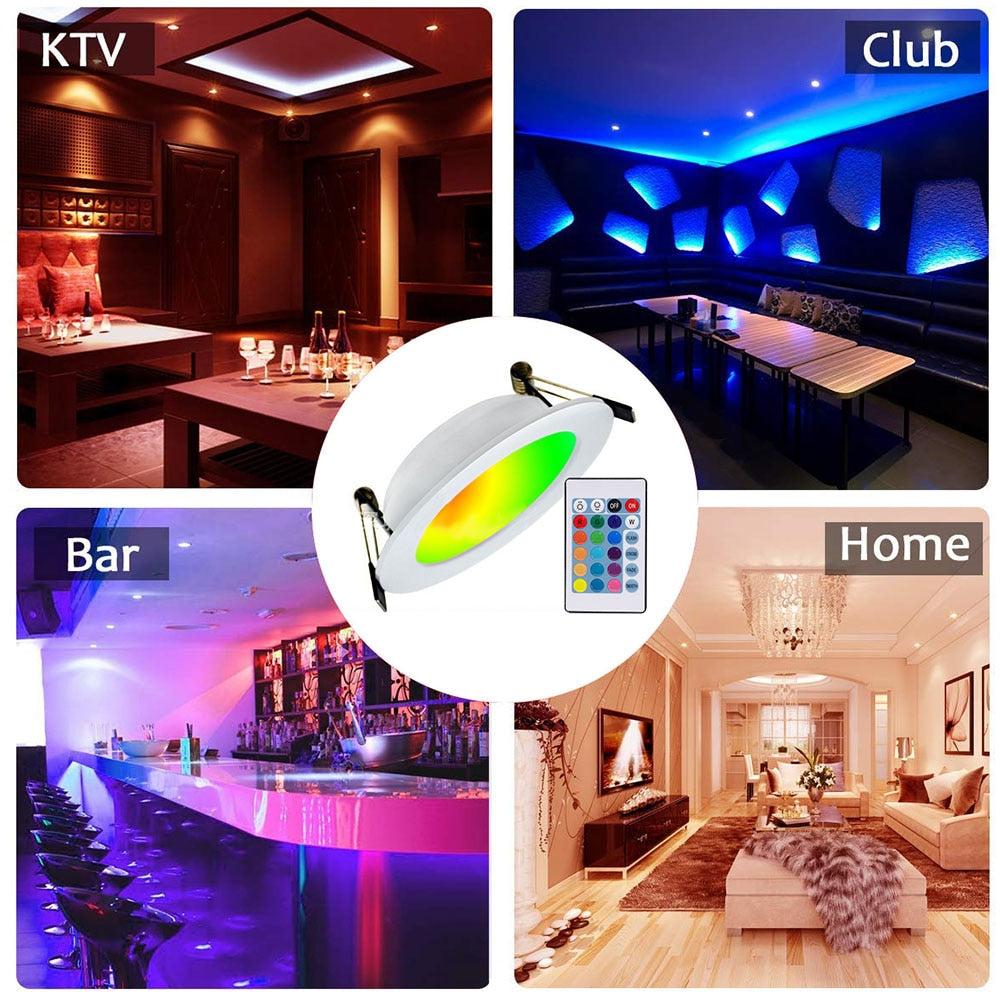 Round LED Panel Light Recessed Kitchen Bathroom Ceiling Lamp AC85-265V 3W 5W 10W LED Downlight With RGB 24Key remote control