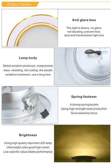 Ultra Bright Round LED Downlight 5W 7W 9W 12W 15W 18W Gold Ultra Thin Aluminum AC220V LED Down Light Ceiling Recessed Spot Light