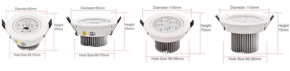 New 20pcs Dimmable Recessed led downlight 3W 4W 5W 7W dimming LED Spot light led ceiling lamp AC 110V 220V