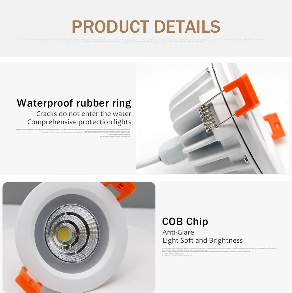 Square/Round LED COB Downlight IP65 Recessed Led Ceiling Lamp Waterproof Spot Led 5W 7W 9W Indoor Bathroom Balcony Light Fixture