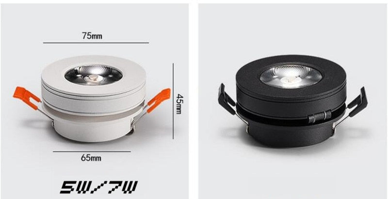 Round 90° Folding Recessed COB LED Downlights 5W/7W/12W LED Ceiling Spot lights Background Painting Lamps AC220V Indoor Lighting