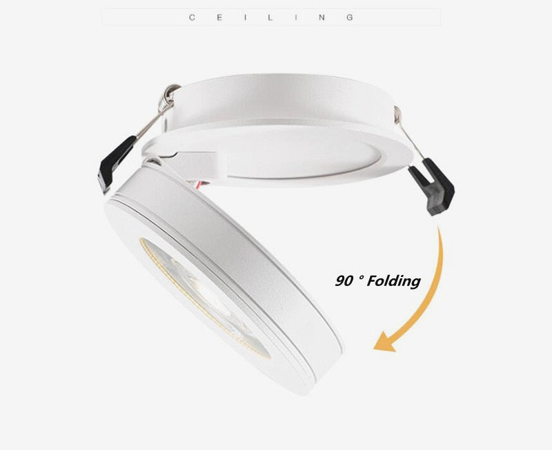 Round 90° Folding Recessed COB LED Downlights 5W/7W/12W LED Ceiling Spot lights Background Painting Lamps AC220V Indoor Lighting