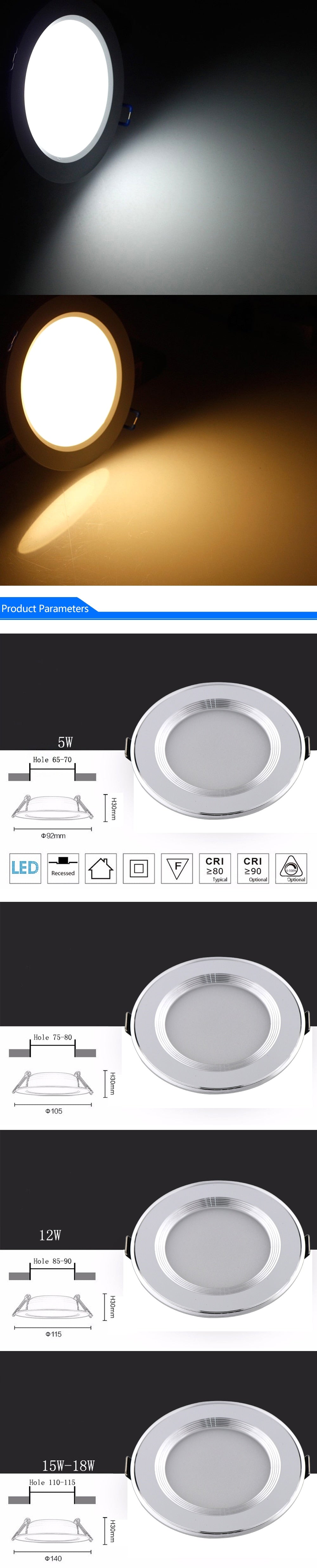 Dimmable Waterproof LED Downlight 1pcs 220V 7W/9W/12W/15W/18W LED Bulb Light Recessed LED Spot Light For Bathroom