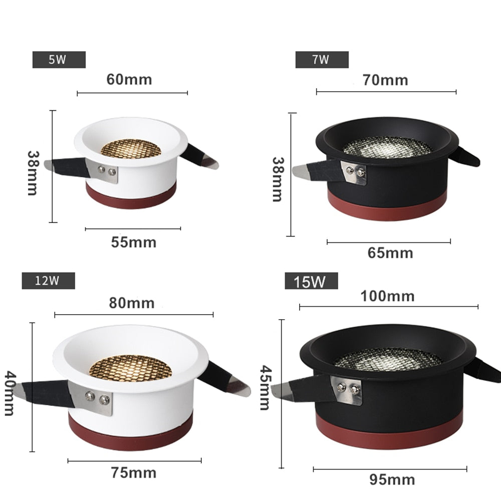 DBF 2020 New Honeycomb Nest Anti Glare Lens Recessed LED Downlight 5W 7W 12W 15W Dimmable LED Ceiling Spot Light Pic Background