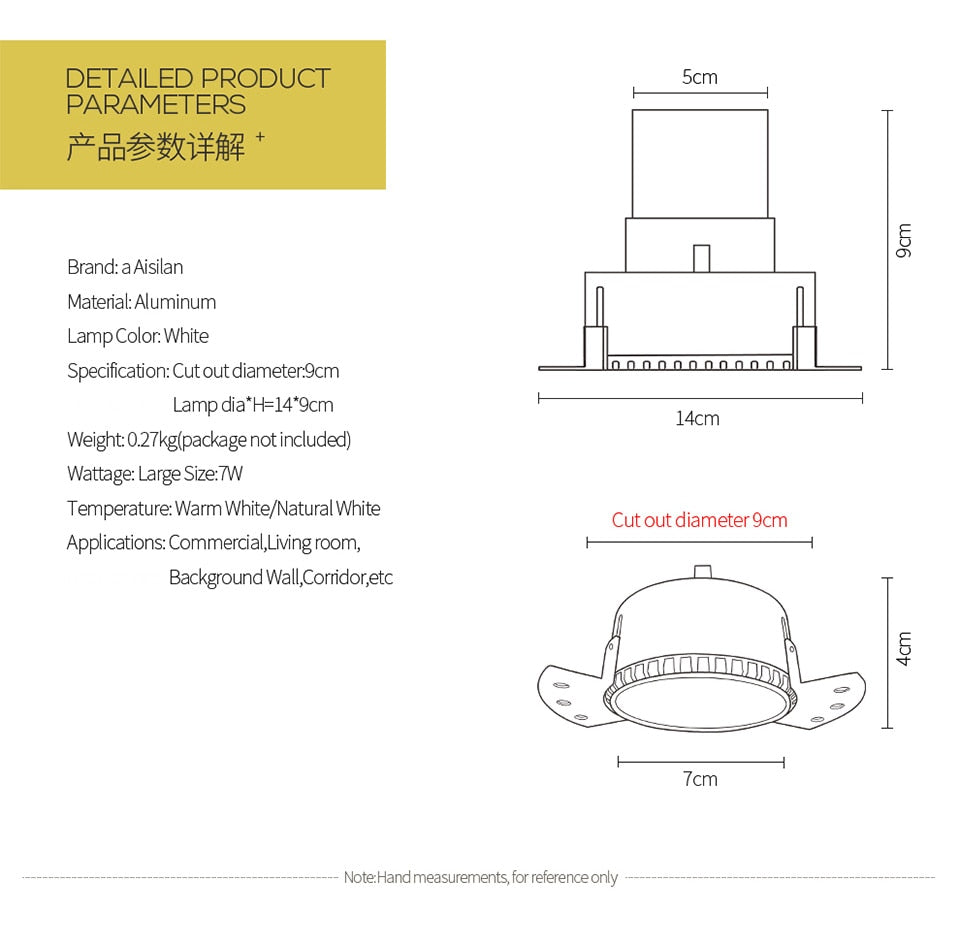 Aisilan Modern LED recessed downlight frameless built-in spot lamp Minimalist Convenient installation for living room bedroom