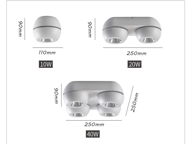 High quality super bright surface mounted LED Dimmable downlights 10W 20W 40W AC85-265V COB ceiling lamp spot lights