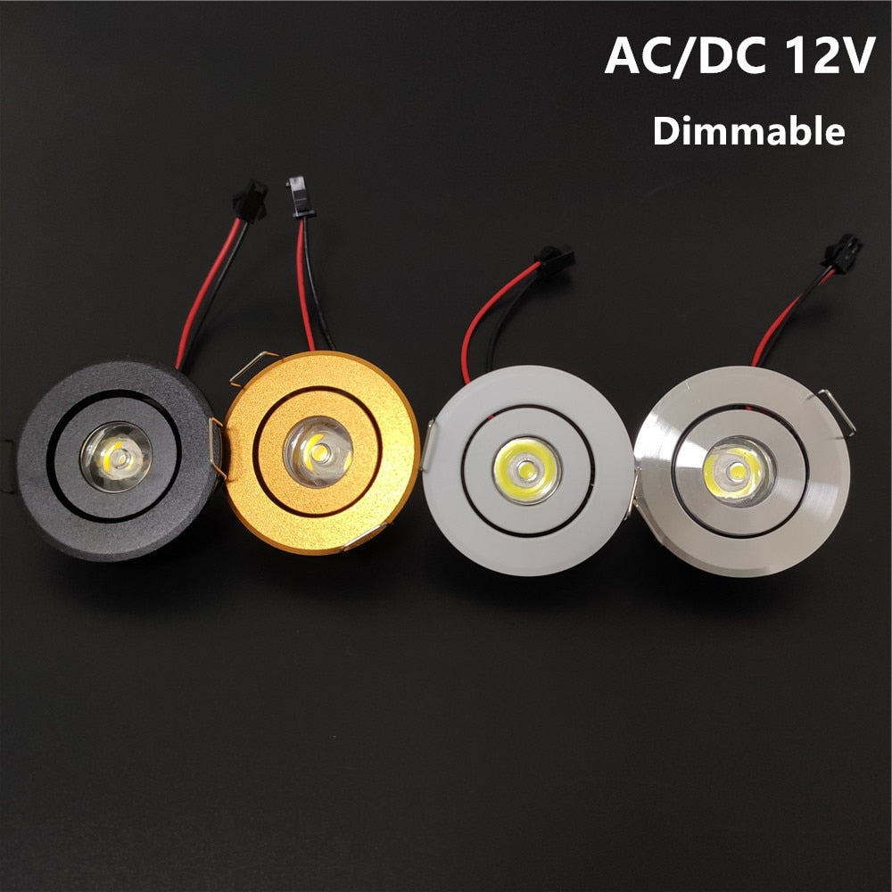 LED Downlight 10pcs 1w AC/DC 12v Led mini downlight black/white/silver/Gold with dimmable driver hole size 42-45mm recessed spot light