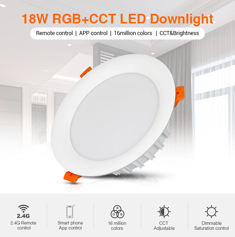 18W RGB+CCT LED Downlight Brightness adjustable Round AC 100V-240V 110V 220V