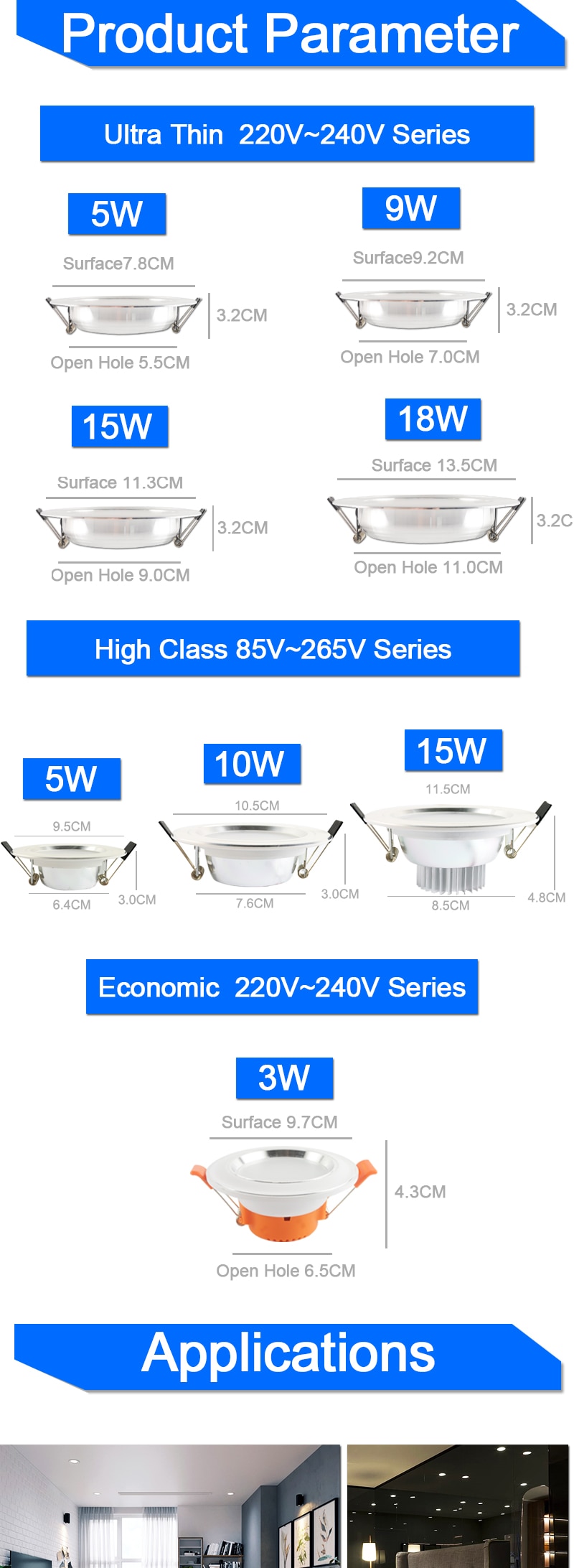 LED Spot Light 5W 9W 12W 15W 18W Silver White Ultra Thin AC 110V 220V Round Recessed LED Downlight LED Spot Lighting