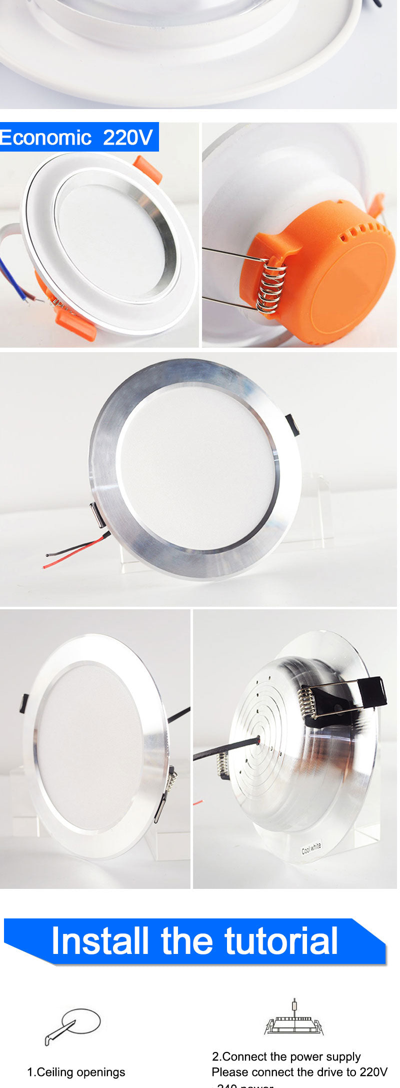 LED Spot Light 5W 9W 12W 15W 18W Silver White Ultra Thin AC 110V 220V Round Recessed LED Downlight LED Spot Lighting