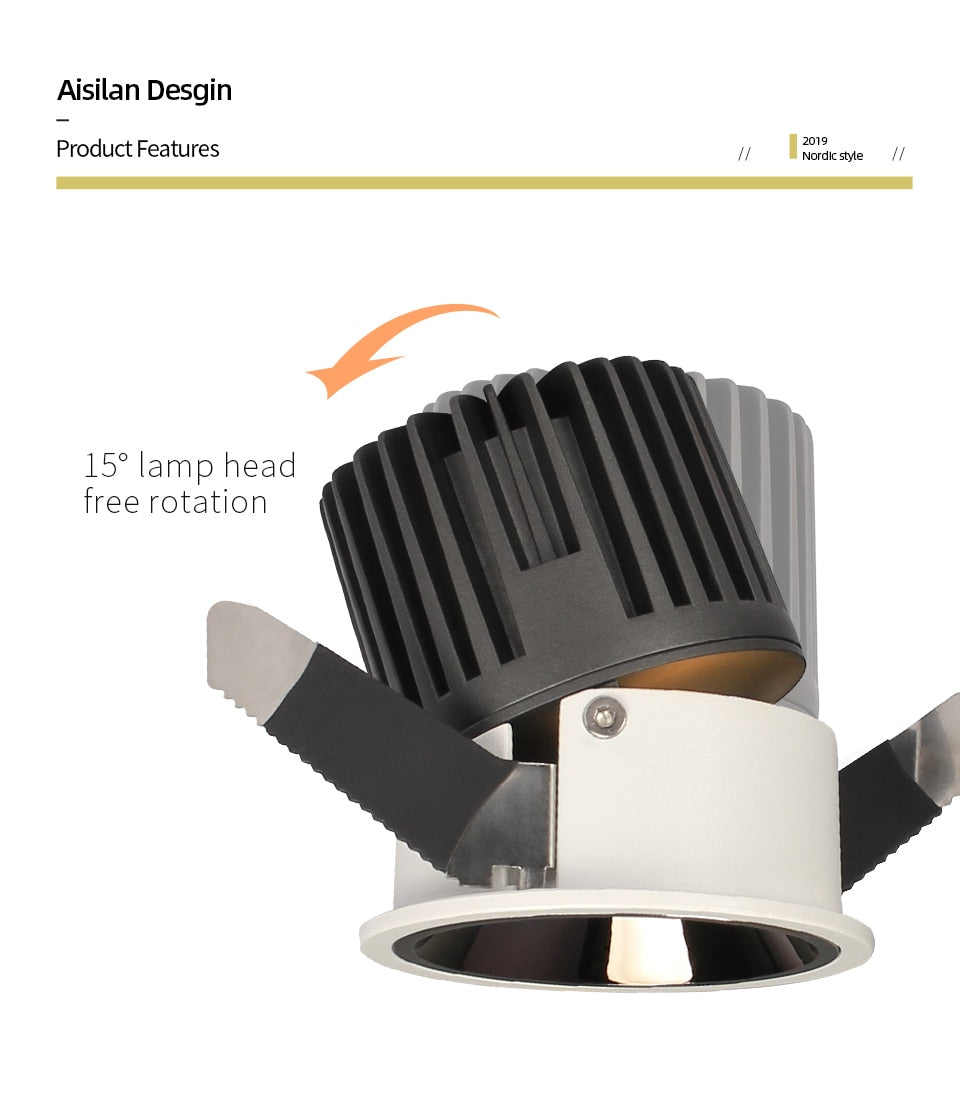 Aisilan Round Black Recessed LED Downlight cut out 7.5CM Built-in LED Narrow Border Spot light 7W for Indoor Lighting Chip