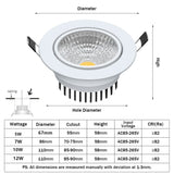  Super Bright Recessed LED Dimmable Downlight COB 5W 7W 10W 12W 3000K LED Ceiling Spot Light LED Ceiling Lamp AC 110V 220V