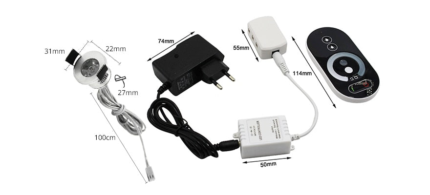  LED Mini Ceiling Downlights Set Dimmable Lights 1.5W 27mm Cut Hole Recessed Silvery Remote Control Cabinet Lamp 85-265V