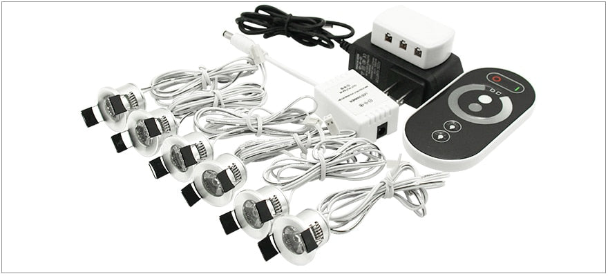  LED Mini Ceiling Downlights Set Dimmable Lights 1.5W 27mm Cut Hole Recessed Silvery Remote Control Cabinet Lamp 85-265V