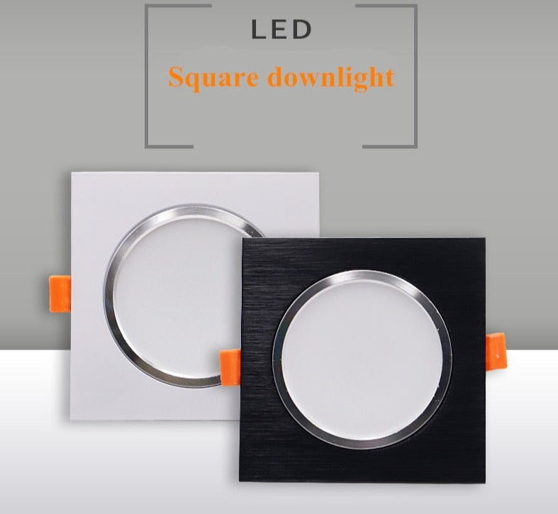 LED Downlights 3W 5W 7W 9W 12W AC85-265V Square Silver Black White LED Ceiling Lamp Down Light for Kitchen Home Indoor Lighting
