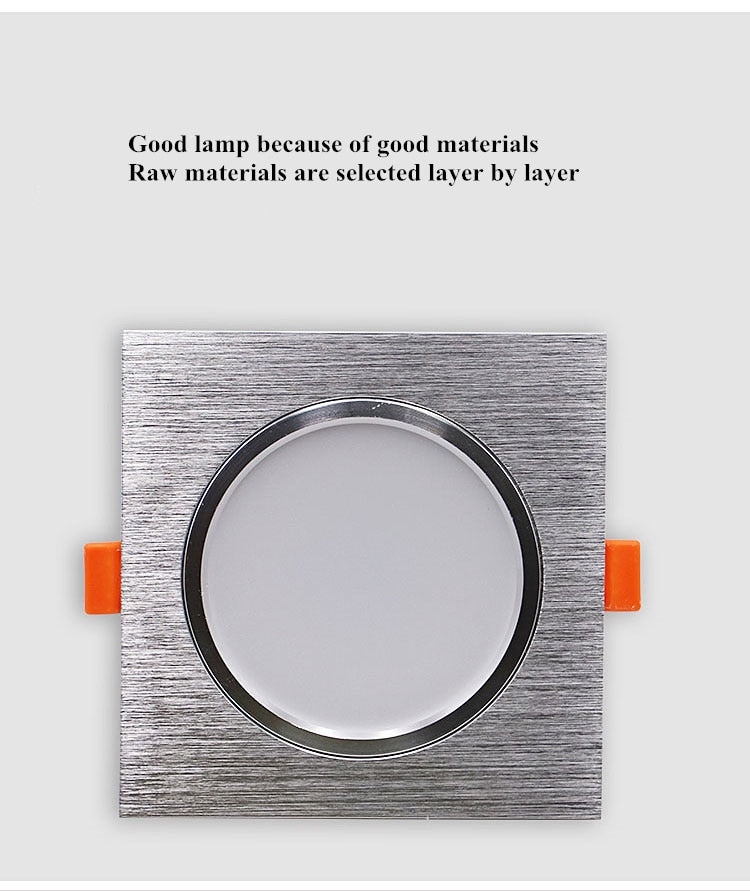 LED Downlights 3W 5W 7W 9W 12W AC85-265V Square Silver Black White LED Ceiling Lamp Down Light for Kitchen Home Indoor Lighting