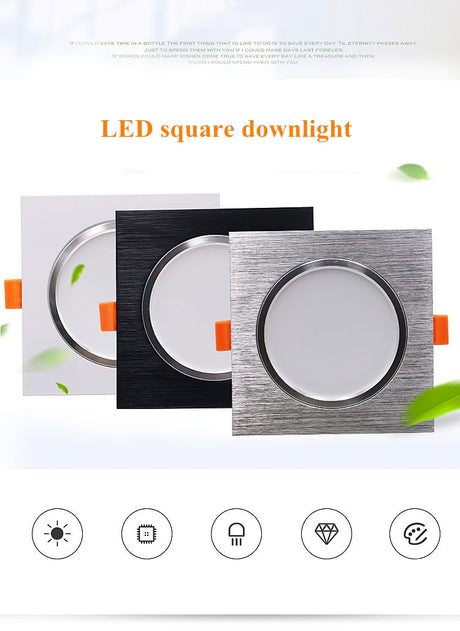 LED Downlights 3W 5W 7W 9W 12W AC85-265V Square Silver Black White LED Ceiling Lamp Down Light for Kitchen Home Indoor Lighting