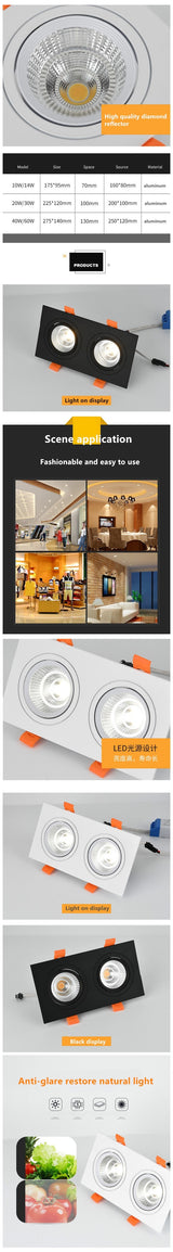 Double square Dimmable Led downlight light COB Ceiling Spotlight 1 PCS 14W 20W 24W 30W LED ceiling recessed Lights Indoor Lighting