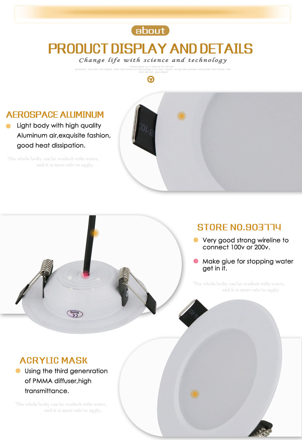 Dimmable Waterproof LED Recessed Downlight 5W 7W 9W LED Spot Light Ceiling Lamp Home Lighting AC 110V 220V For For Bathroom lamp