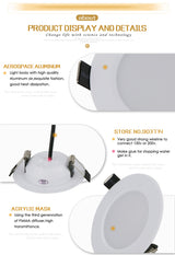 Dimmable Waterproof LED Recessed Downlight 5W 7W 9W LED Spot Light Ceiling Lamp Home Lighting AC 110V 220V For For Bathroom lamp