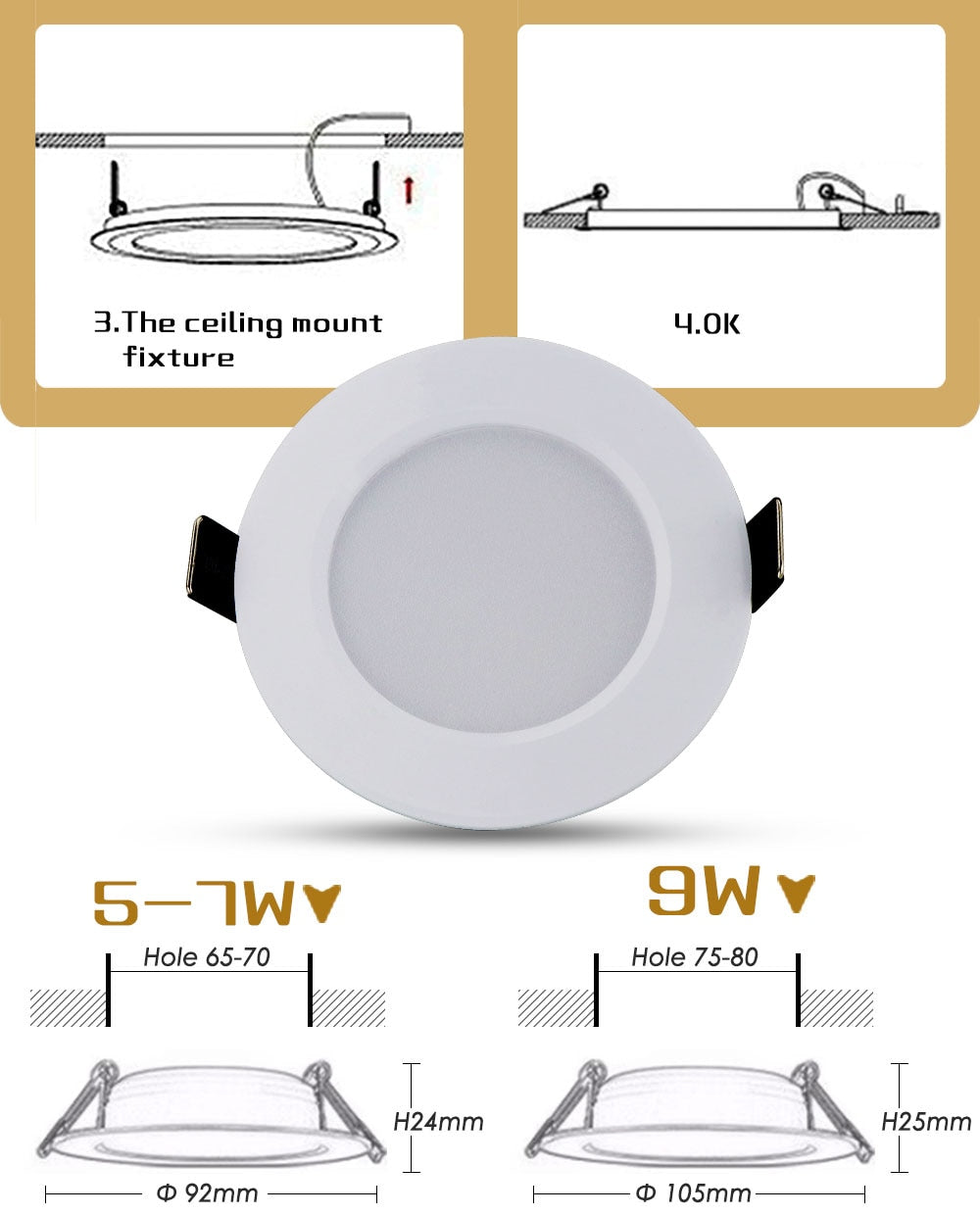 Dimmable Waterproof LED Recessed Downlight 5W 7W 9W LED Spot Light Ceiling Lamp Home Lighting AC 110V 220V For For Bathroom lamp