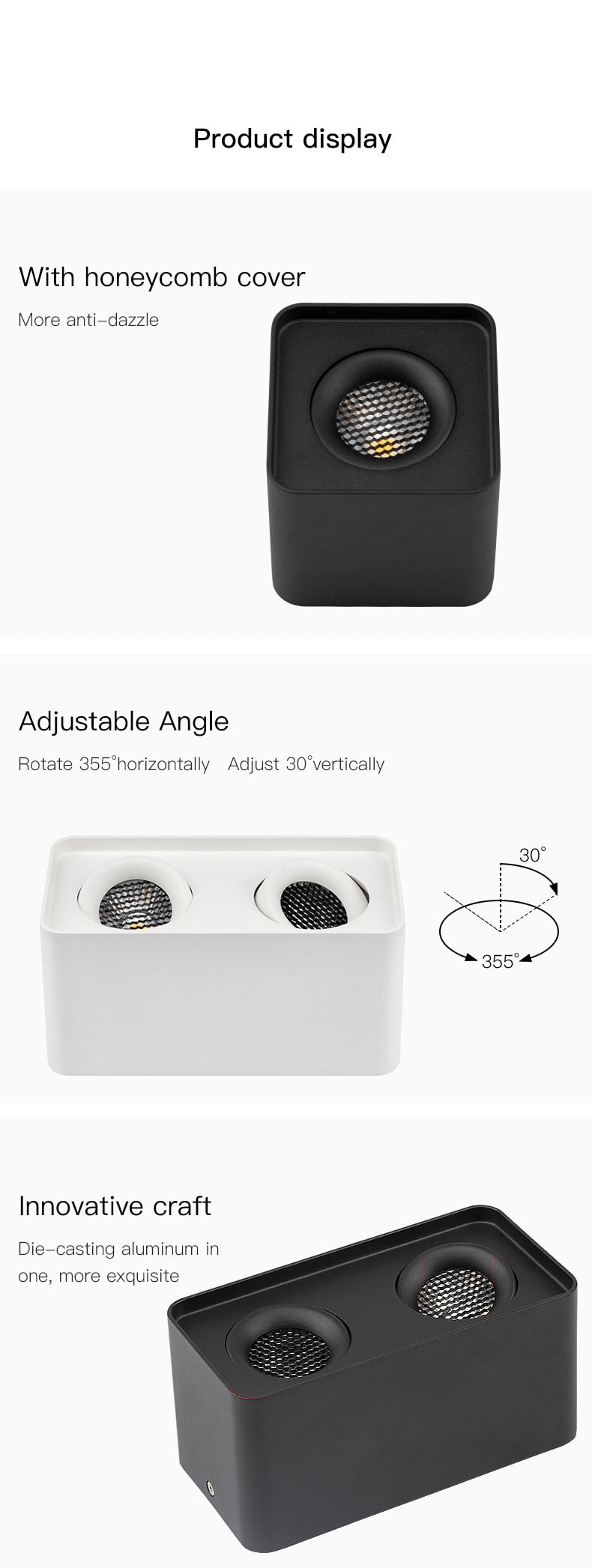 10W 20W Arc COB Led Downlight Surface Mounted Adjustable Square Ceiling Spot Lights Lamps For Indoor Home