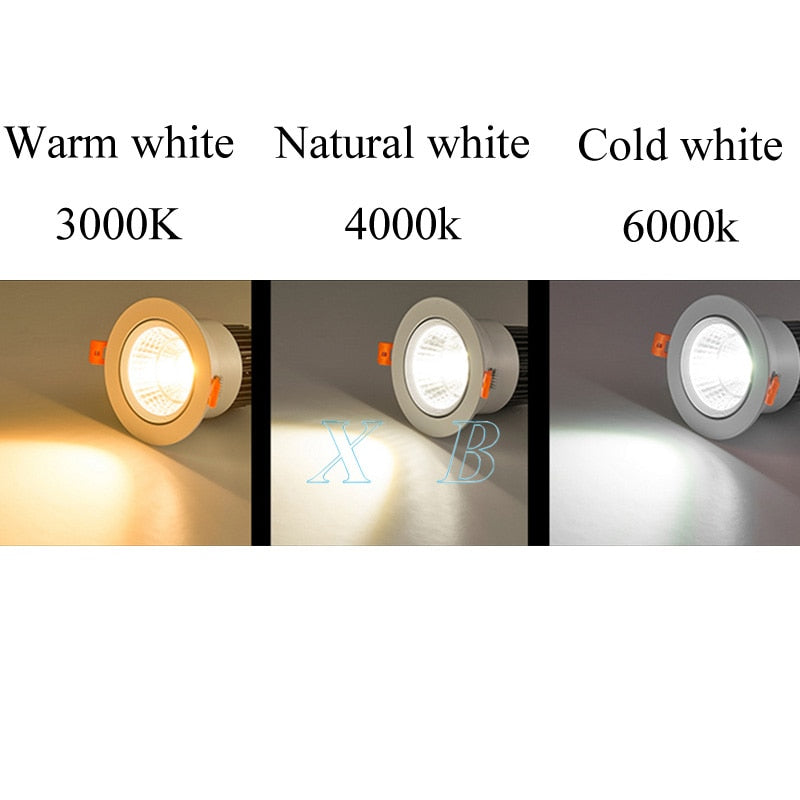 White Black LED COB Spotlight Ceiling lamp AC85-265V 3W 5W 7W 9W 12W 15W Aluminum recessed downlights round led panel light Spot