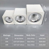 DBF Square White/Black No-Cut Surface Mounted Downlight High Power 10W 20W 30W Ceiling Spot Light 3000K/4000K/6000K AC110V 220V