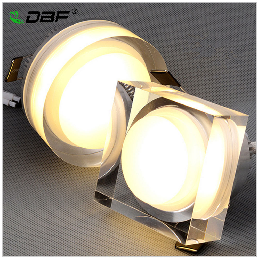 DBF Crystal Embedded in Downlight Square/Round 1W 3W 5W 7W LED Ceiling Recessed Spot Light for Home Decoration Kitchen Lighting