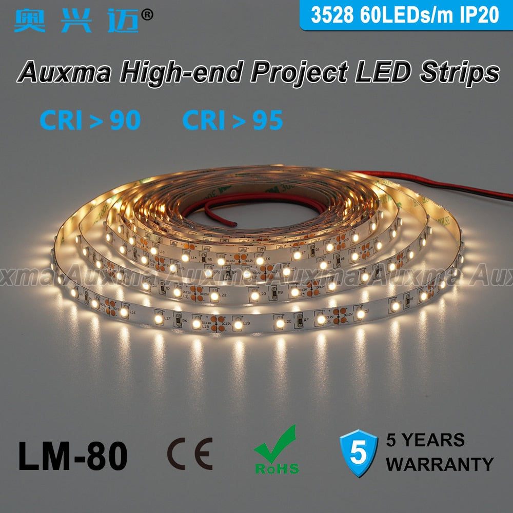 LED Strip light 3528 60LEDs/m CRI95 CRI90 IP20,DC12V/24V 300LEDs/Reel,5meter/Reel Non-waterproof for indoor living room bedroom hotel