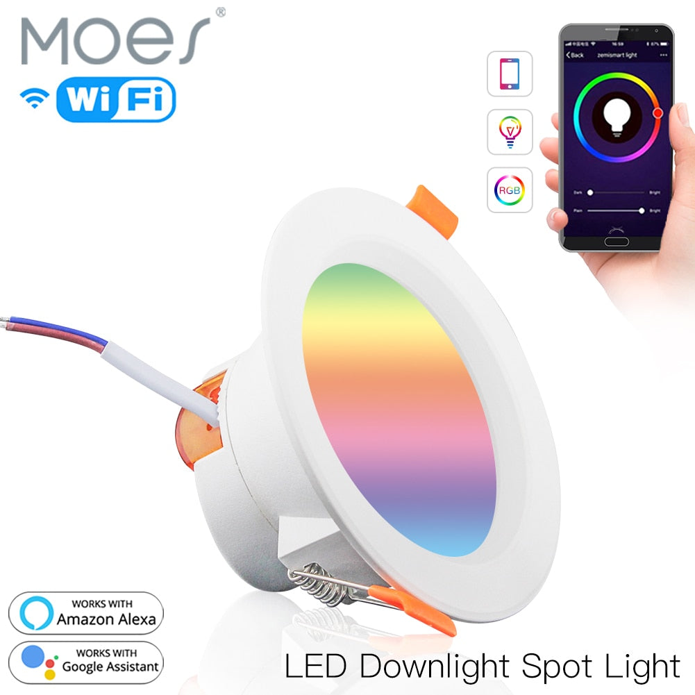 WiFi Smart LED Downlight Dimming Round Spot Light 7W RGB Color Changing 2700K-6500K Warm Cool light Work with Alexa Google Home
