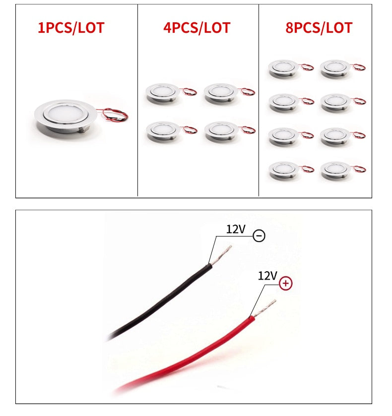 Stainless steel 4/8PCS waterproof LED spotlight IP65 bathroom Ceiling or boat Built-in outdoor house Slim mini 12V downlight