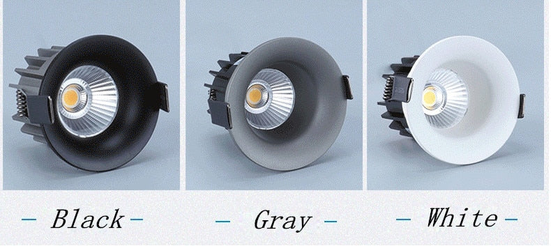 Super Bright Recessed LED Downlight COB Dimmable 7W 9W 12W LED Ceiling Spot Lights AC110-220V LED Ceiling Lamp with 3 colors