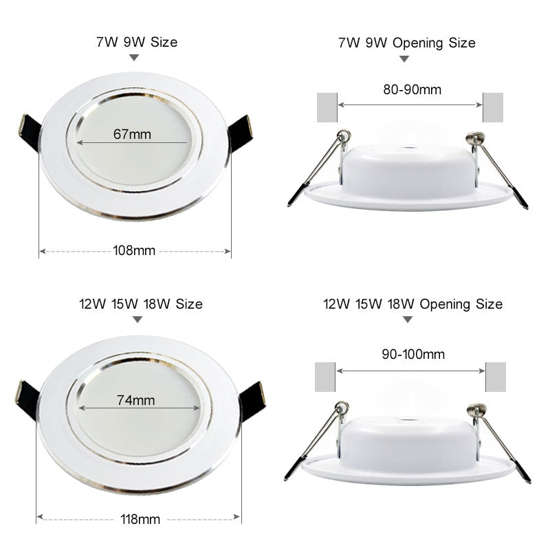 LED downlight 10pcs/lot 18W 15W 12W 9W 7W 5W 3W 220V / 110V ceiling lamp recessed downlights round led panel light