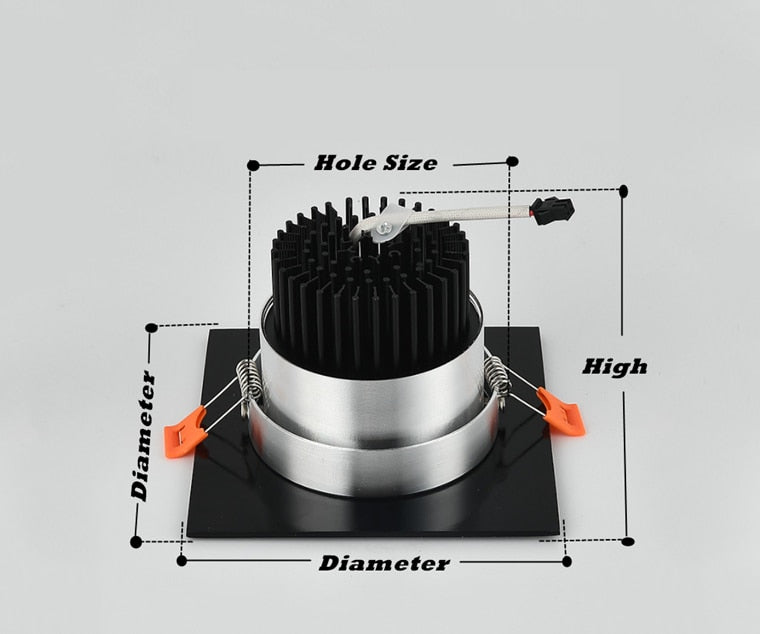 Recessed Square Dimmable LED Downlights 7W 9W 12W COB LED Ceiling Lamp AC85-265V Warm/Cold White LED Spot Lights Indoor Lighting