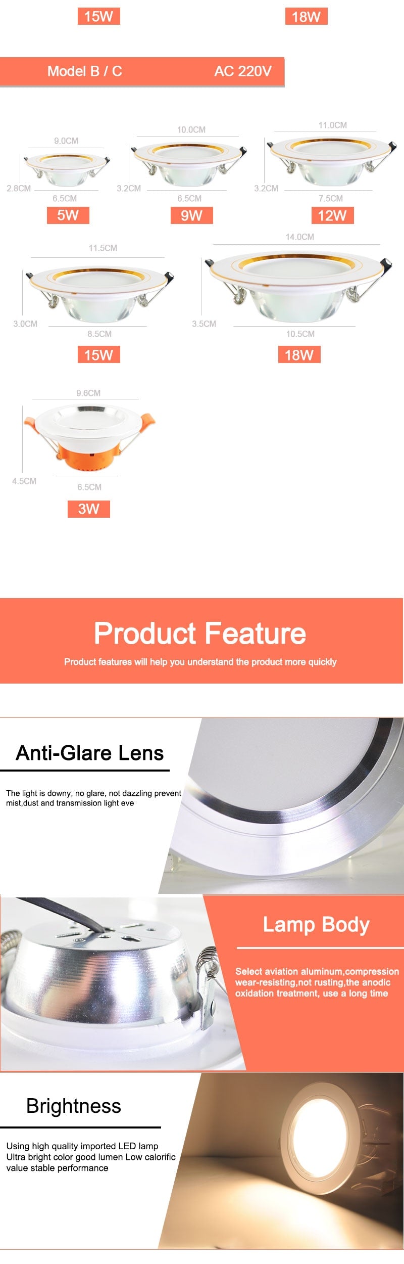 led downlight gold Silver White Ultra Thin Aluminum 3W 5W 9W 12W 15W 18W downlight  AC220V 240V Round Recessed LED Spot Lighting