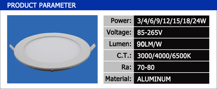 Ultra thin 3W 6W 9W 12W 15W 18W 24W Square LED panel downlight Round LED Ceiling Recessed Lights 4000K Neutral LED Panel Light