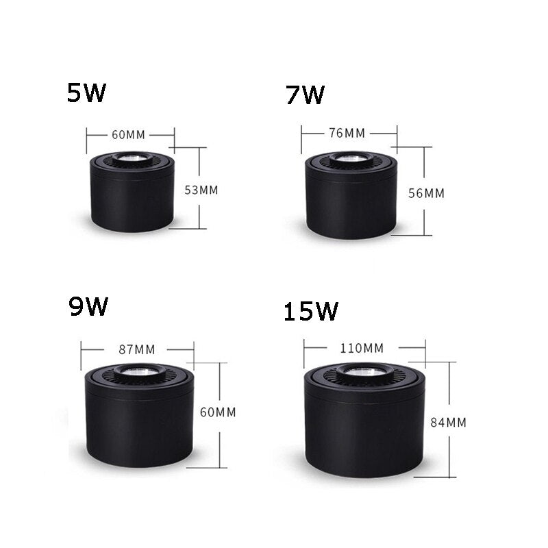 Dimmable Surface Mounted LED COB Downlight White/Black AC85-265V 360 Degree Rotating LED Spot Light 15W 9W 7W 5W Ceiling lamp