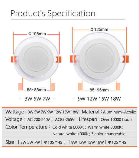 Light guide LED Downlight 3W 5W 7W 9W 12W 15W 18W Acrylic Panel Lights Ceiling Recessed Lamps High Brightness