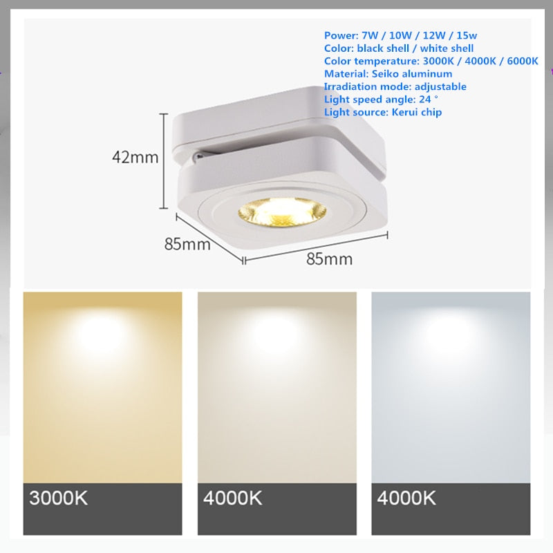Folding COB LED Downlights 7W 10W 12W 15W Surface Mounted Led Ceiling Lamps Spot Light 360 Degree Rotation Downlights AC85-265V