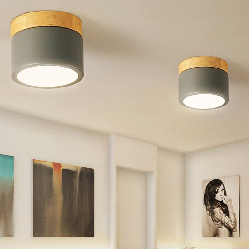 LED Downlight Wood Ceiling Lamp Surface Mounted 5w Lamps Lighting Fixtures living Room Down lights Simple Nordic Iron for Aisle