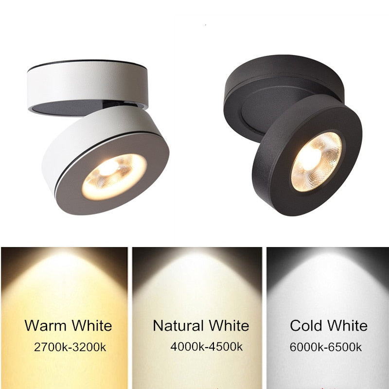 360 Angle Adjustable LED Surface Mounted Downlight Dimmable 5W 7W 10W 12W Ceiling Spot Light 3000K/4000K/6000K AC85-265V+ driver