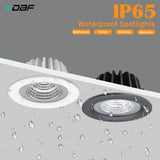 DBF Black/White IP65 Waterproof Recessed LED COB Downlight SMD5730 5W 7W 12W 15W Spot Light Bathroom Ceiling Lamp AC 110V/220V