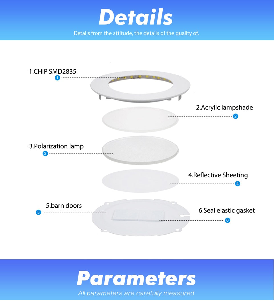 Ultrathin LED Downlight LED Round Panel Light 3W 6W 9W 12W 15W 18W Led Ceiling Recessed Grid Downlight  Lamp Lighting 110V 220V